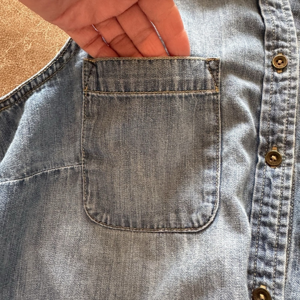 LRL Lauren Jeans Co Denim Romper Womens 12 Chambray Sleeveless Utility Tie Waist - Picture 7 of 13